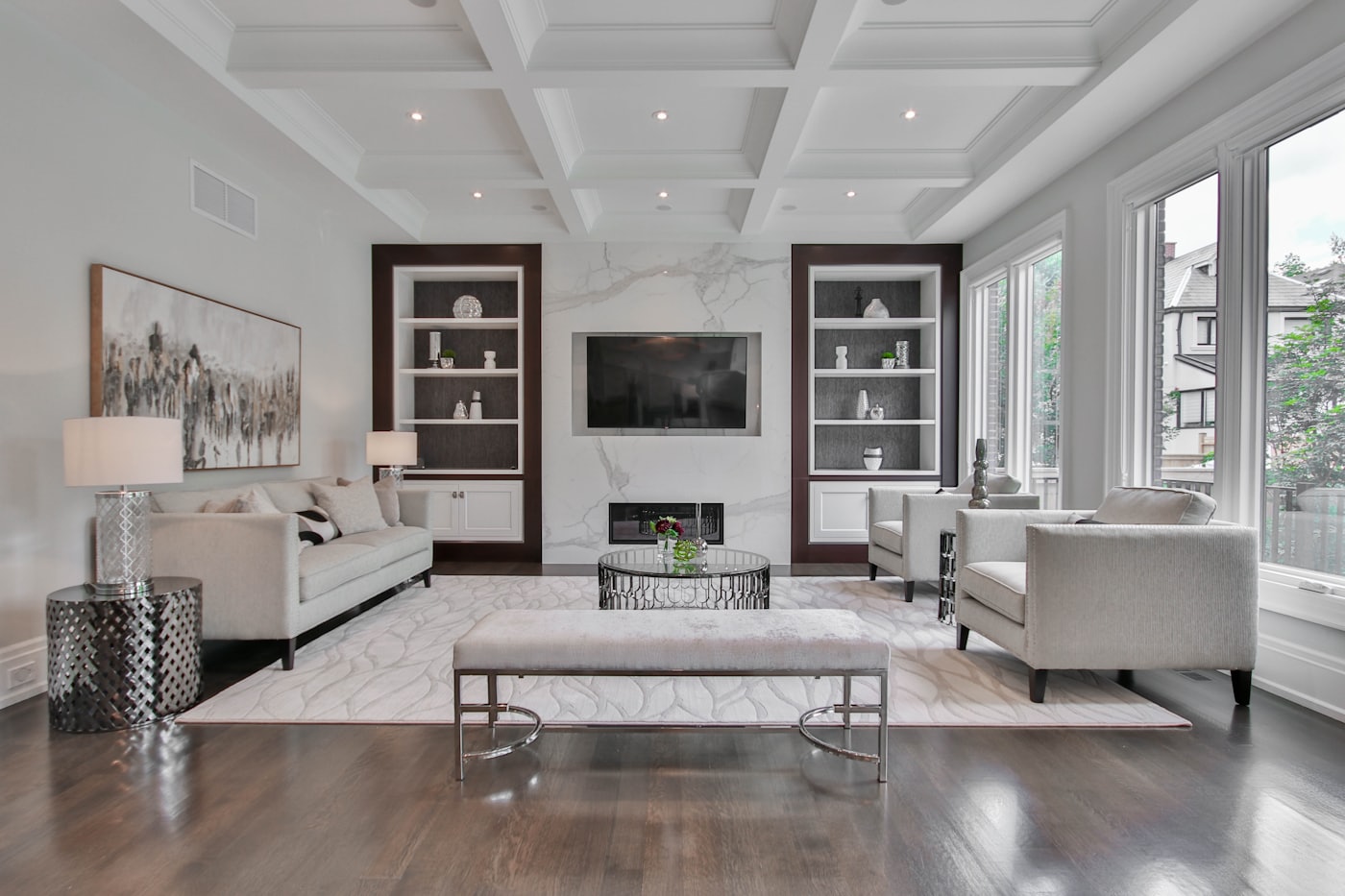 A furnished, light-filled American living room